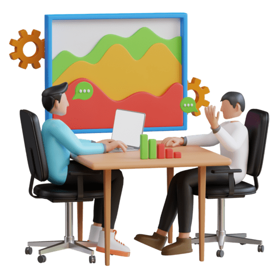 ilustração de dois personagens conversando, o contador e o cliente